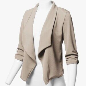 Women's Stretch 3/4 Gathered Sleeve Open Blazer Jacket